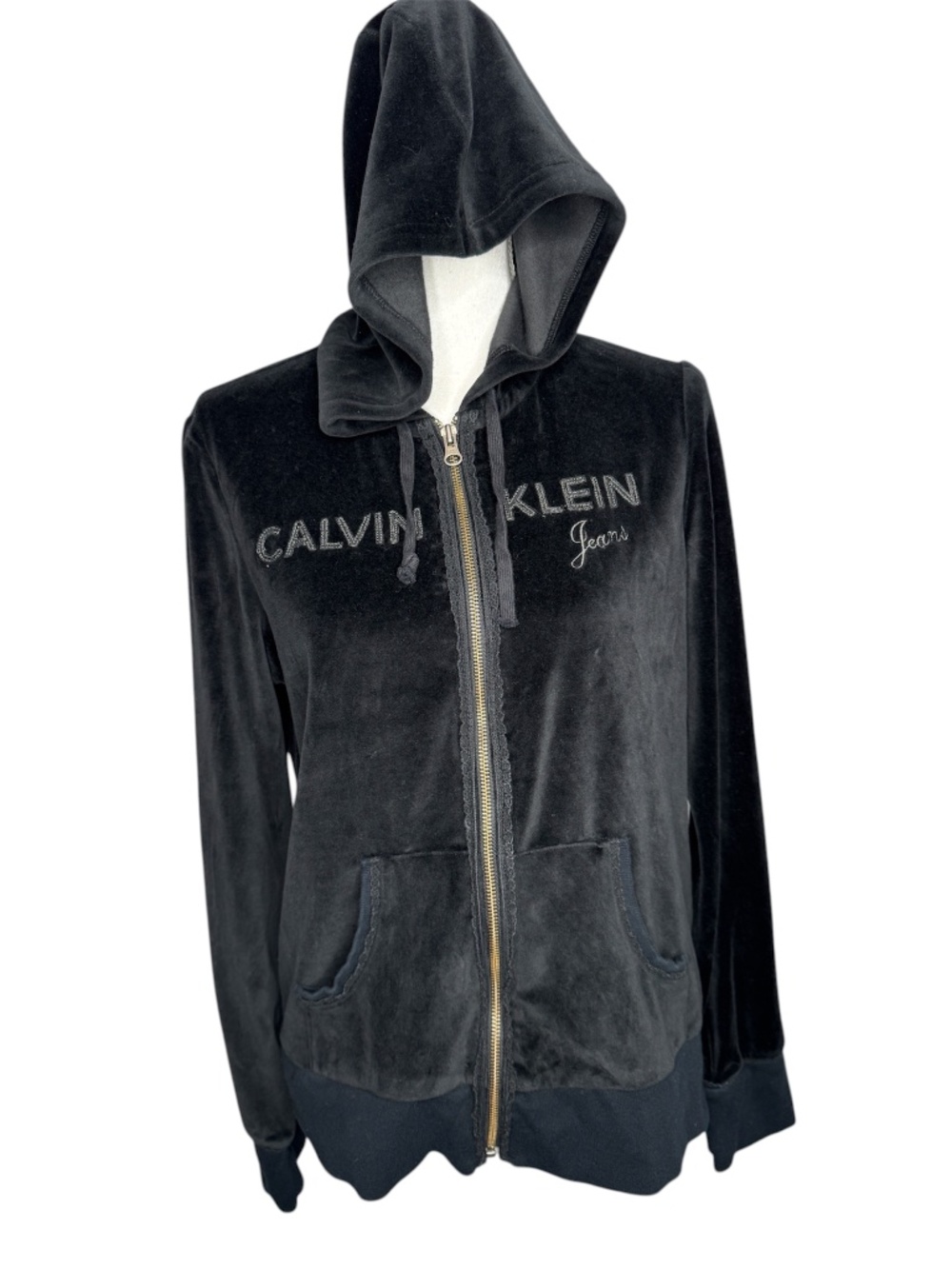 Calvin Klein Jeans Women's Velour Hoodie Black size XL